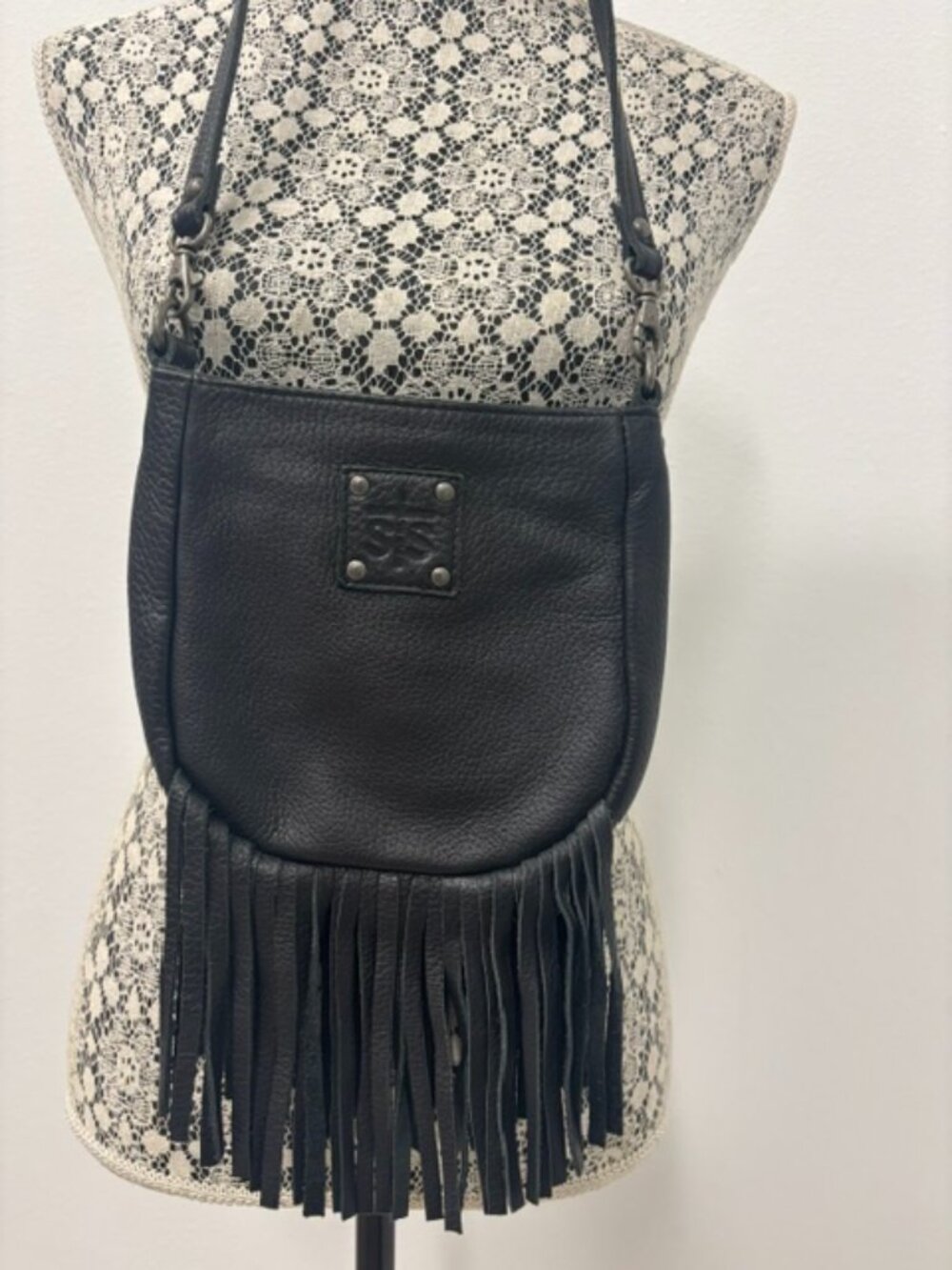 STS Ranchwear Black Leather Crossbody Bag with Fringe